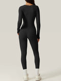 Women's Long Sleeve Square Neck Workout Playsuit Spring Autumn Slim Yoga Long Fitted Jumpsuit Solid Color Overalls Female