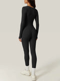 Women's Long Sleeve Square Neck Workout Playsuit Spring Autumn Slim Yoga Long Fitted Jumpsuit Solid Color Overalls Female